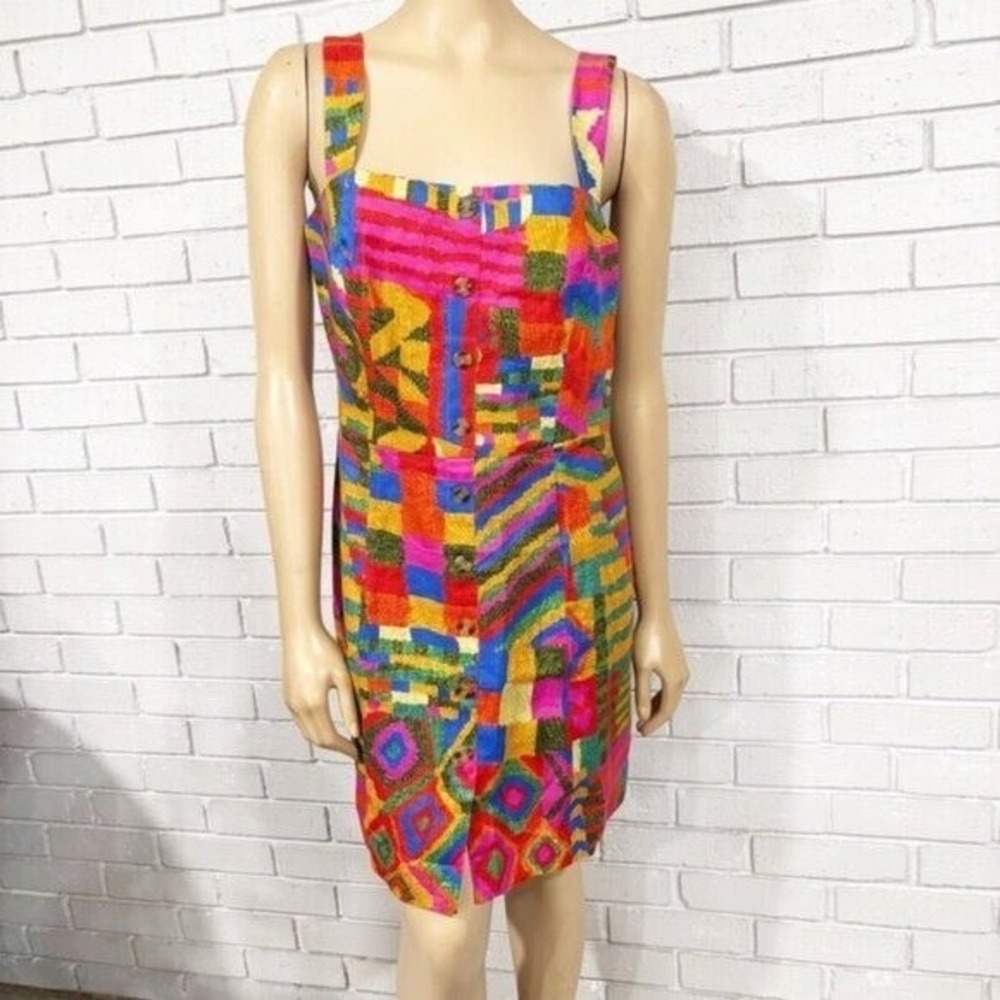 Farm Rio Mixed Patchwork Geometric Button Front M… - image 15